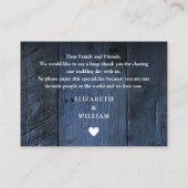 Carte De Placement Bleu Rustique Grange Mariage Merci (Dos)