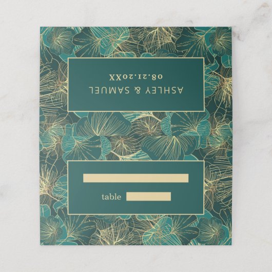 Carte De Placement Bleu Vert Feuilles géants (Extérieur déplié)