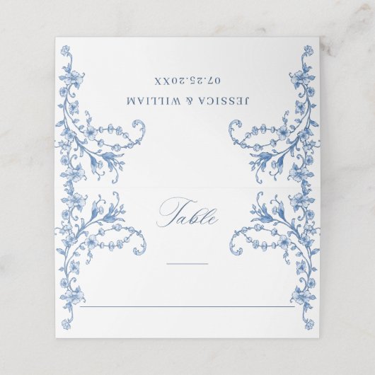 Carte De Placement Bleu Victorian Ornate Grace Mariage Floral (Extérieur déplié)
