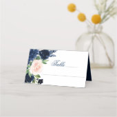 Carte De Placement Blooms Chics | Floral bleu marine et rose pâle (Devant)