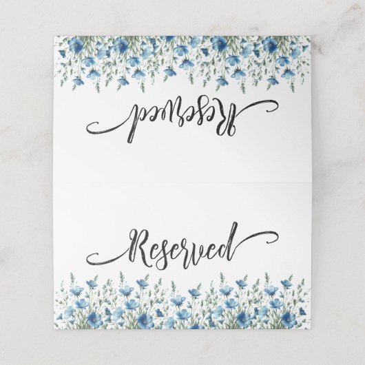 Carte De Placement Blue Boho Chic Fleur sauvage Simple Mariage Réserv (Extérieur déplié)