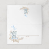 Carte De Placement Blue Boho Floral Elephant Baby shower Place Card (Extérieur déplié)