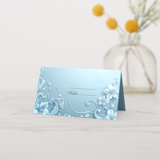 Carte De Placement Blue Decorative Floral Place Card (Devant)