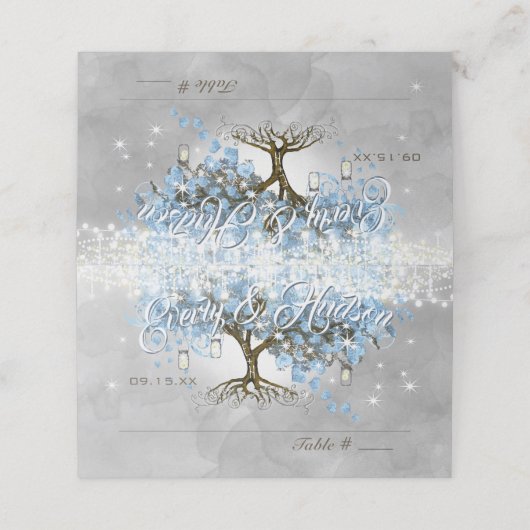 Carte De Placement Blue Faiy Tale Mariage Mason Jar Heart Leaf Tree (Extérieur déplié)