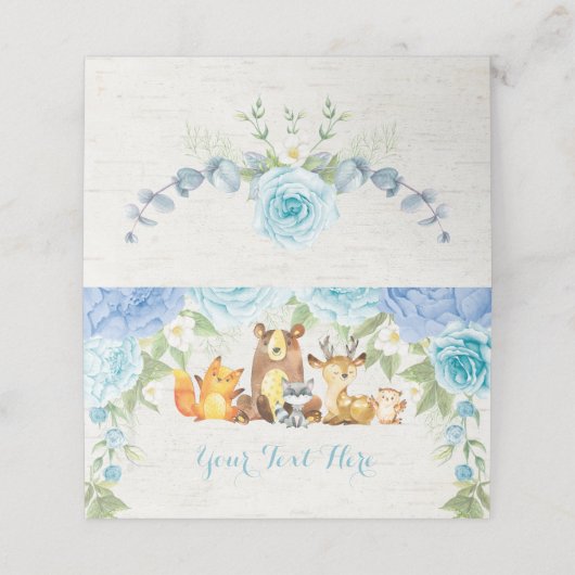 Carte De Placement Blue Floral Bois Aquarelle Forêt Animaux (Extérieur déplié)