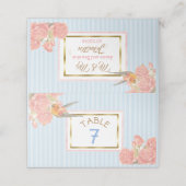 Carte De Placement Blue Floral Gold Bird Mariage Numéro de table (Extérieur déplié)