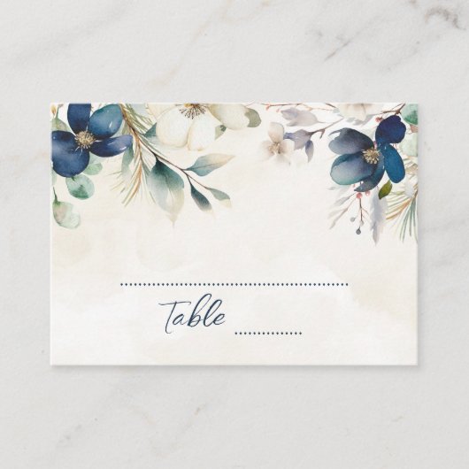 Carte De Placement Blue Floral Winter Wedding Place Setting Cards (Devant)