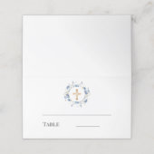 Carte De Placement Blue floral wreath gold cross boy baptism (Extérieur déplié)
