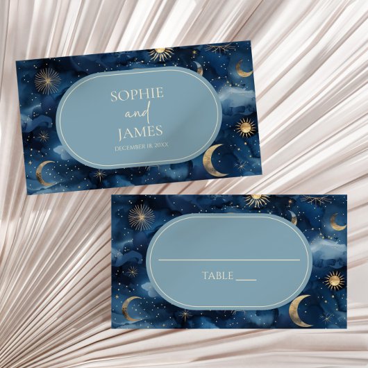 Carte De Placement Blue Gold Celestial Elegant Starry Sky Wedding
