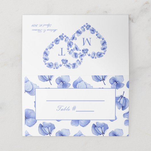 Carte De Placement Blue Hydrangea Floral Mariage Plaqué Carte Place (Extérieur déplié)