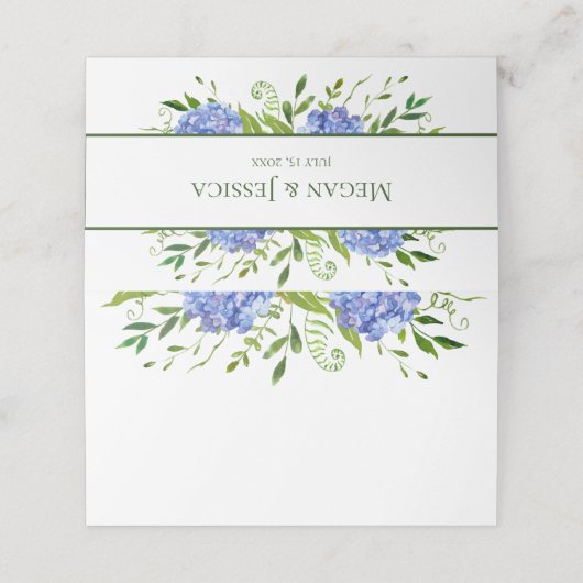 Carte De Placement Blue Hydrangeas Mariage Vierge Précédent (Extérieur déplié)