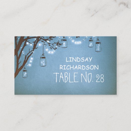 Carte De Placement Blue Mason Jar Fireflies String Lights Escorte (Devant)