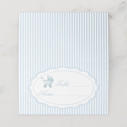 Carte De Placement Blue Stroller Baby Boy Shower Table Numbers (Extérieur déplié)