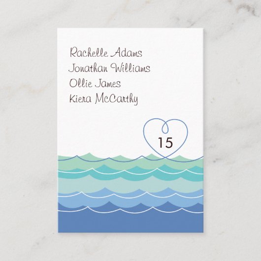 Carte De Placement Blue Waves Loopy Heart Guest Escort Place Card (Devant)