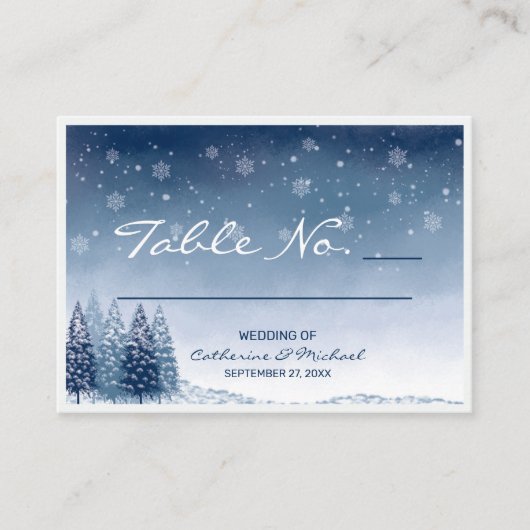 Carte De Placement Blue Winter Wonderland Pine Noël Mariage (Devant)