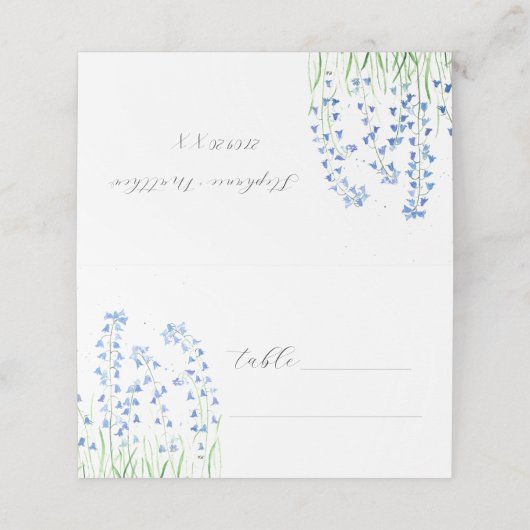 Carte De Placement Bluebells Aquarelle Bleu Fleur Mariage Floral (Extérieur déplié)