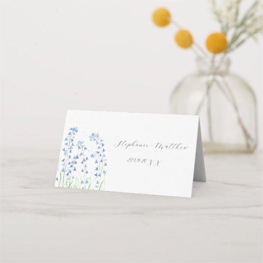 Carte De Placement Bluebells Aquarelle Bleu Fleur Mariage Floral (Dos)