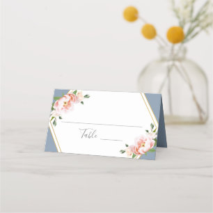 Carte De Placement Blush Floral Or géométrique Dusty Mariage bleu