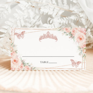 Carte De Placement Blush Floral Papillons Quinceanera 16e Anniversair