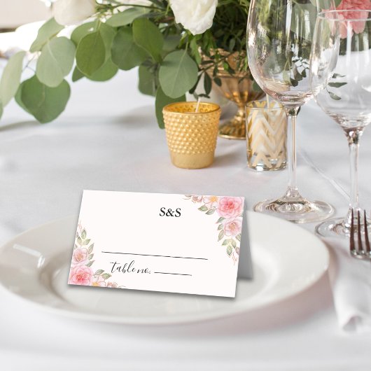 Carte De Placement Blush Florals and Gold Wedding Party