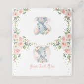 Carte De Placement Blush Gold Floral Elephant Baby Girl Birthday (Extérieur déplié)