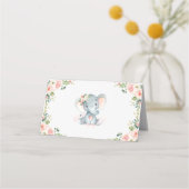 Carte De Placement Blush Gold Floral Elephant Baby Girl Birthday (Dos)