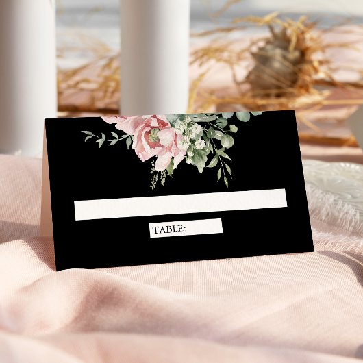 Carte De Placement Blush Pink Floral Eucalyptus Black Wedding