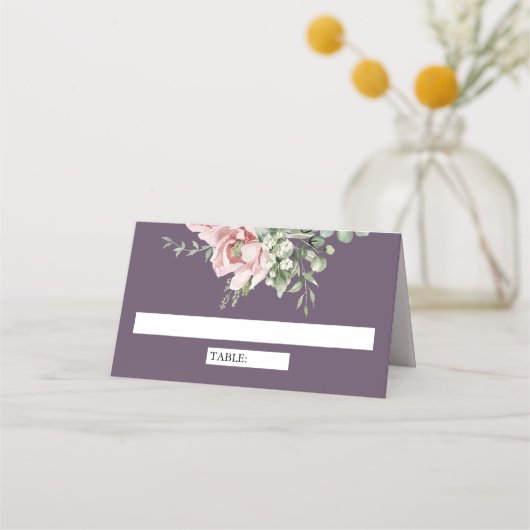 Carte De Placement Blush Pink Floral Eucalyptus Dusty Purple Wedding (Devant)