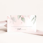 Carte De Placement Blush Pink Flowers, Greenery, Boho, Floral Baptism