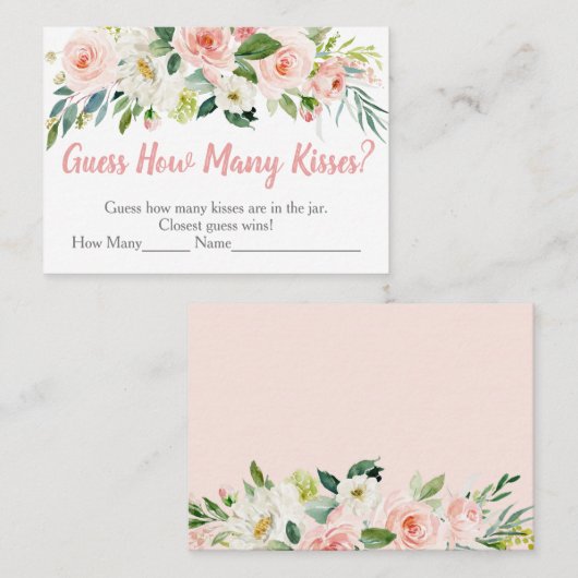 Carte De Placement Blush Rose Floral Devinez Combien De Baisers Jeu (Devant / Derrière)
