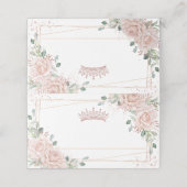 Carte De Placement Blush rose Floral Rose or Couronne Quinceañera (Extérieur déplié)