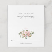 Carte De Placement Blush Rose & Rose Gold Floral First Holy Communion (Extérieur déplié)