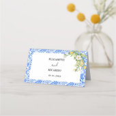 Carte De Placement Boho Bleu carreaux et citron mariage Arch (Dos)