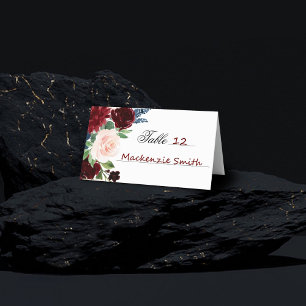 Carte De Placement Boho Bloom Bouquet bleu marine bleu Bourgogne