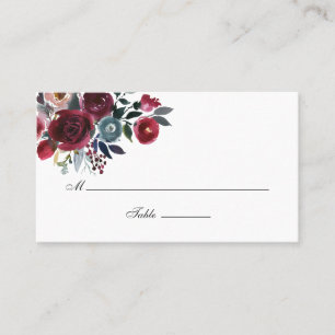 Carte De Placement Boho Chic Bourgogne et Mariage floral Navy