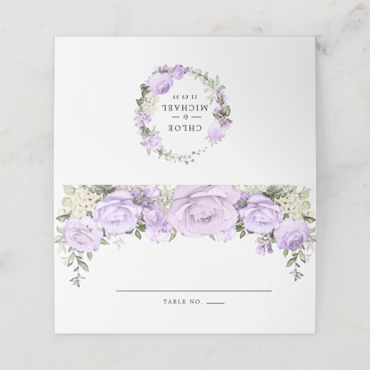 Carte De Placement Boho Chic violet Rose Floral (Extérieur déplié)