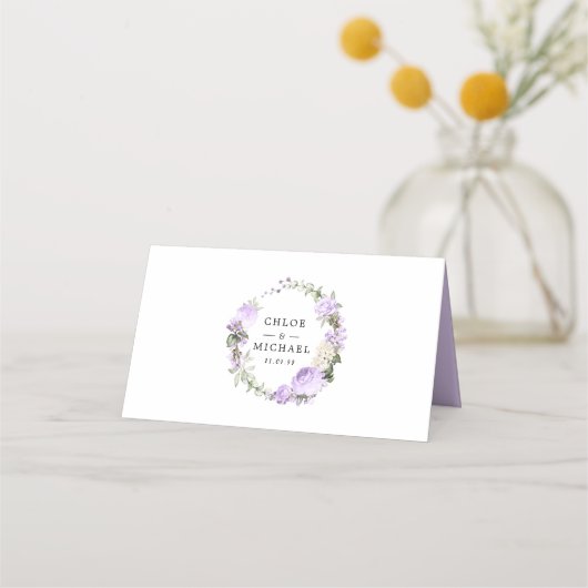 Carte De Placement Boho Chic violet Rose Floral (Dos)