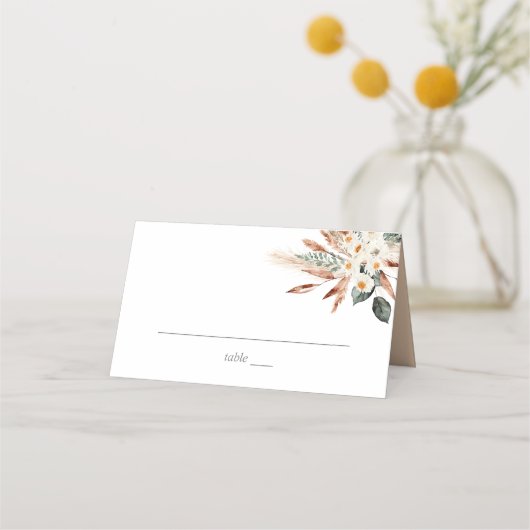 Carte De Placement Boho Cuivre Pampas Grass & Beige Floral - Blanc (Devant)