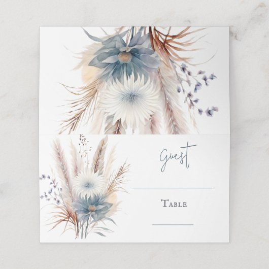 Carte De Placement Boho d'hiver Mariage Floral | BLANCHE (Extérieur déplié)