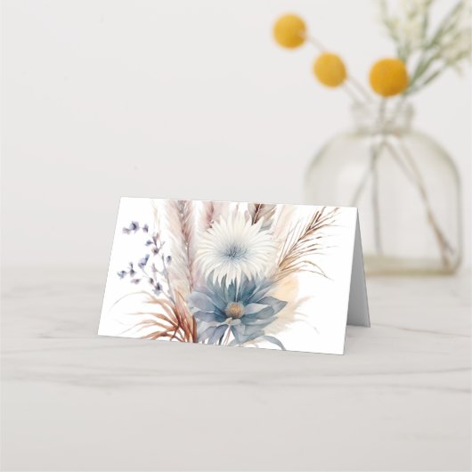 Carte De Placement Boho d'hiver Mariage Floral | BLANCHE (Dos)