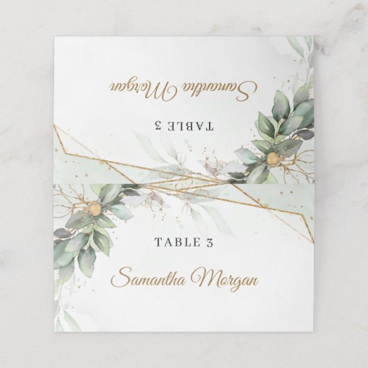 Carte De Placement Boho Eucalyptus branches vertes faux cadre or (Extérieur déplié)