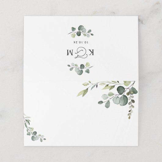 Carte De Placement Boho Eucalyptus Greenery Mariage Carte Place Pliée (Extérieur déplié)