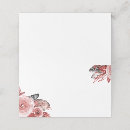 Carte De Placement Boho Feather Burgundy Rose Mariage aquarelle (Extérieur déplié)
