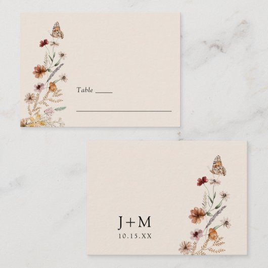 Carte De Placement Boho Floral Mariage (Devant / Derrière)