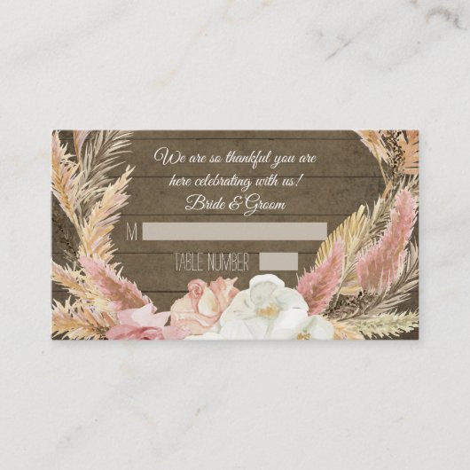 Carte De Placement Boho Floral Rustique Bois Pampas Grass Plaques (Devant)