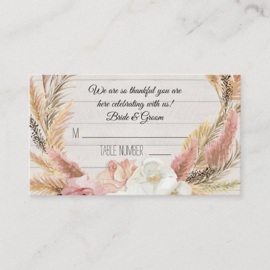 Carte De Placement Boho Floral Rustique Bois Pampas Grass Plaques (Devant)