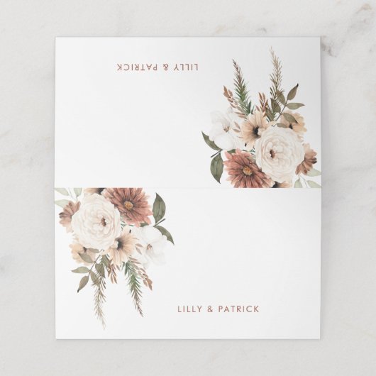 Carte De Placement Boho Floral Terracotta Mariage (Extérieur déplié)