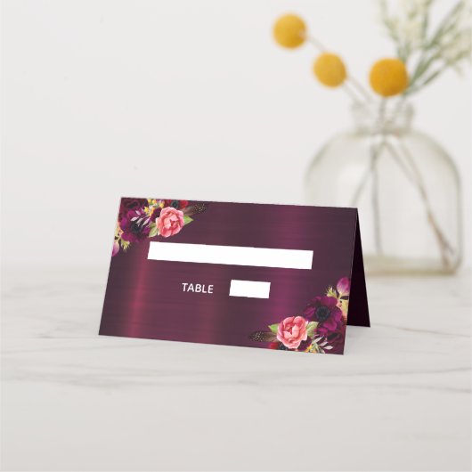 Carte De Placement Boho mariage de fleurs roses bordeaux (Dos)