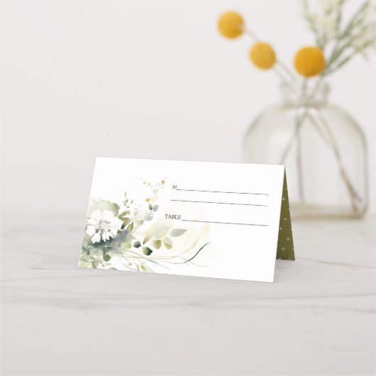 Carte De Placement Boho moderne Abstrait vert blanc Mariage floral (Dos)