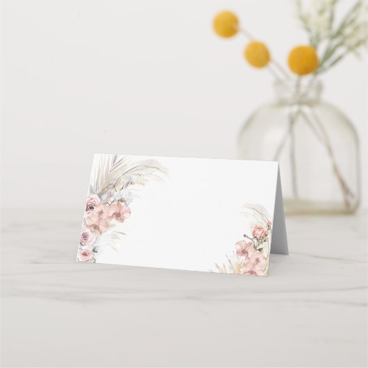 Carte De Placement Boho Pampas Marque-Place Rose Pâle Floral (Devant)